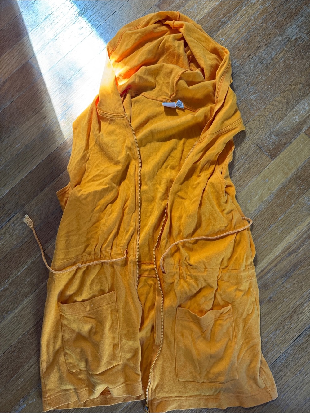 Hooded Cover-up drawstring waist with pockets. Orange  L